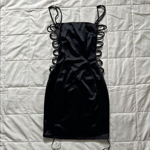 Windsor Black Satin Dress with Side Cutouts